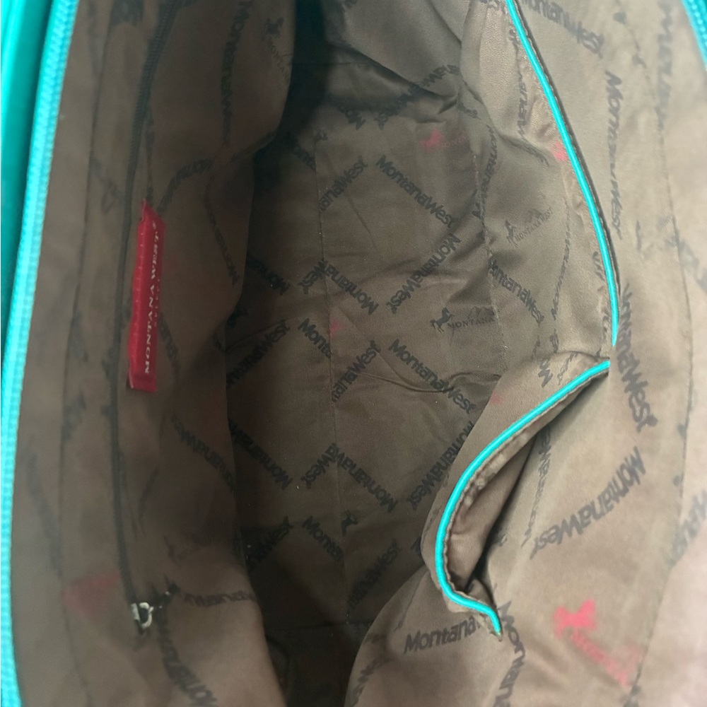 Montana West Turquoise Tote with Leopard Accent with concealed carry pocket - Picture 6 of 11